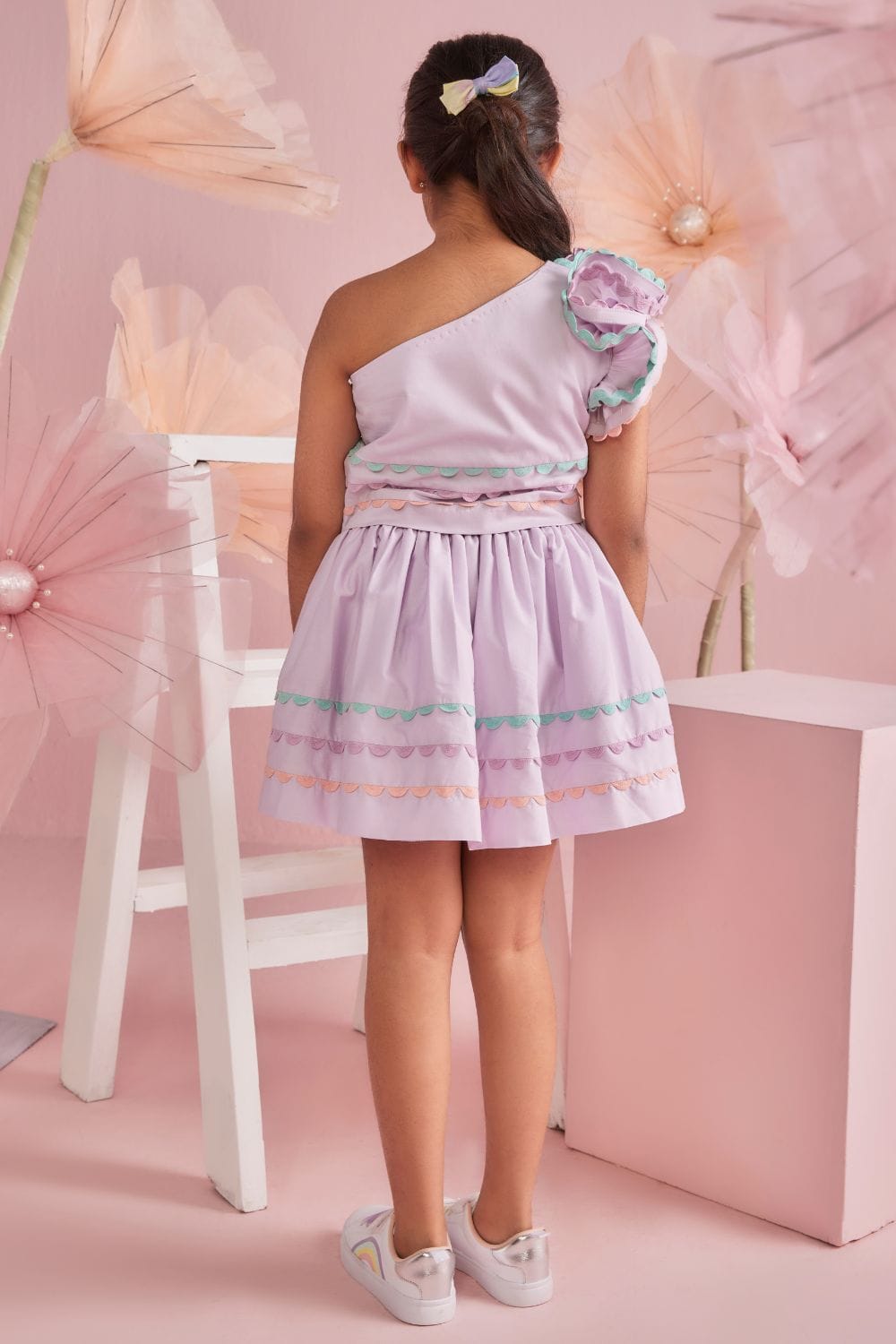 Lavender Ruffle One Shoulder Top & Skirt Set – Pink Kids Co-ord Set | PNK – Isha Arora India