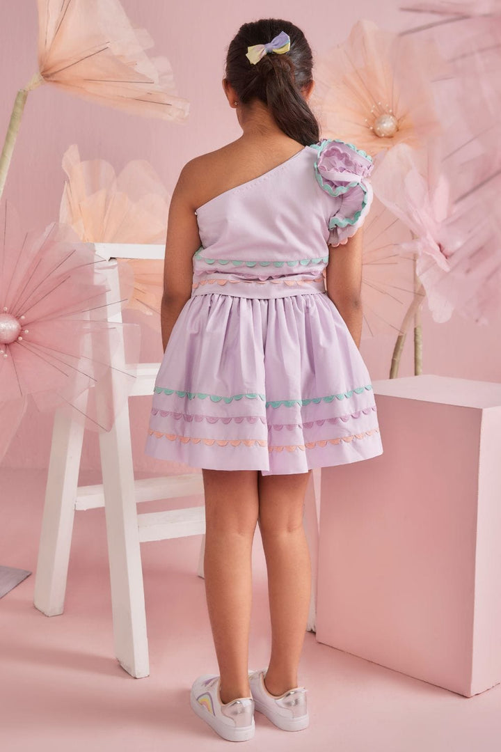 Lavender Ruffle One Shoulder Top & Skirt Set – Pink Kids Co-ord Set | PNK – Isha Arora India