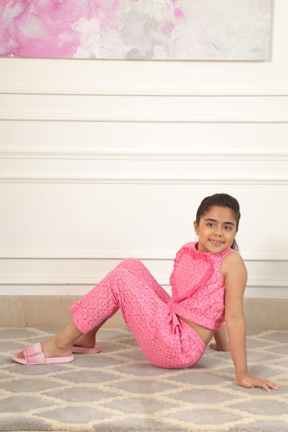 Neon Pink Heart Top and Pants Set – Pink Kids Co-ord Set | PNK – Isha Arora India
