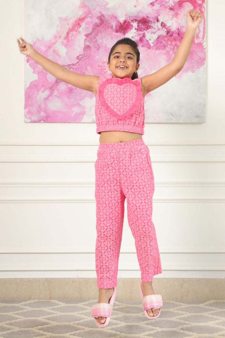 Neon Pink Heart Top and Pants Set – Pink Kids Co-ord Set | PNK – Isha Arora India