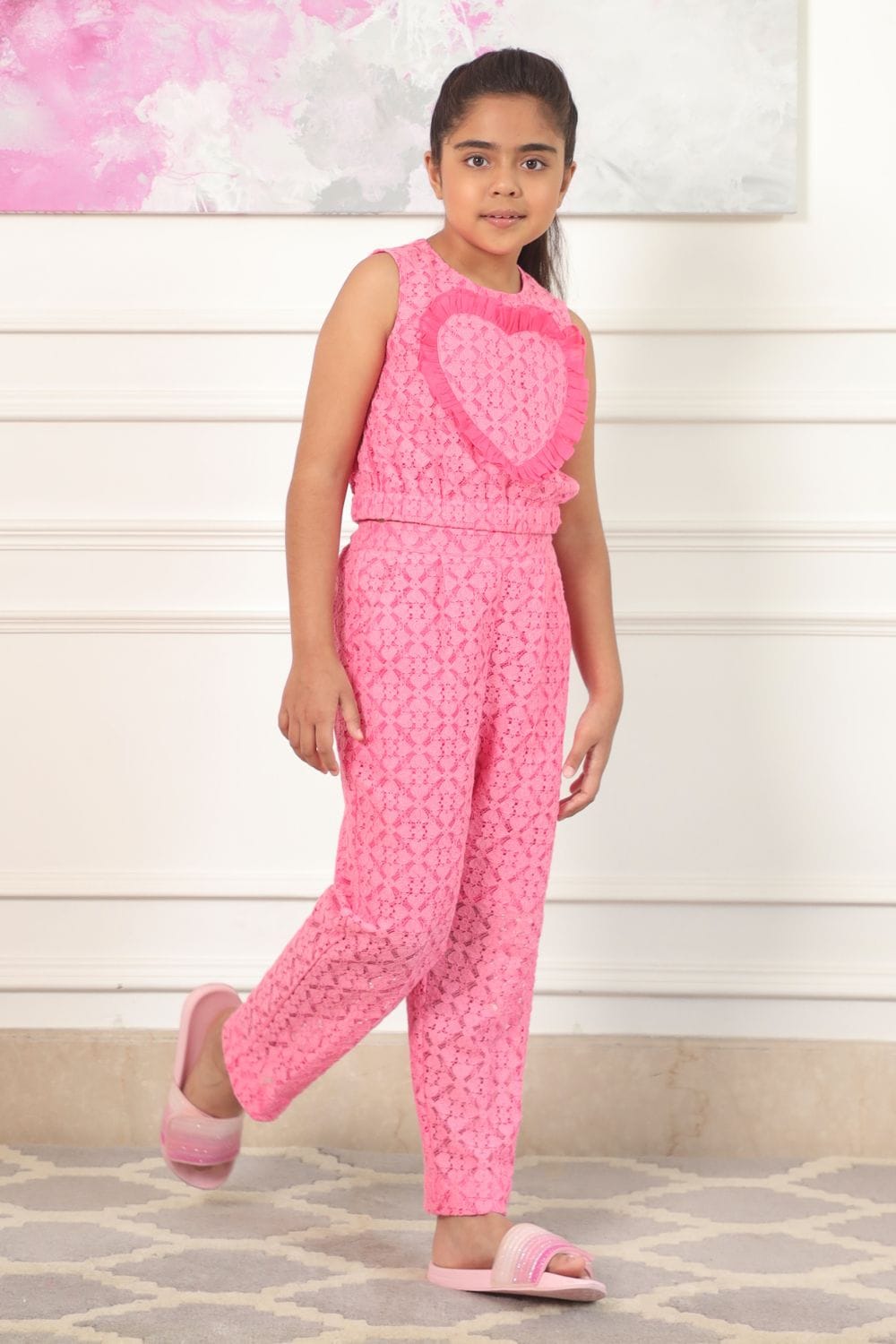 Neon Pink Heart Top and Pants Set – Pink Kids Co-ord Set | PNK – Isha Arora India