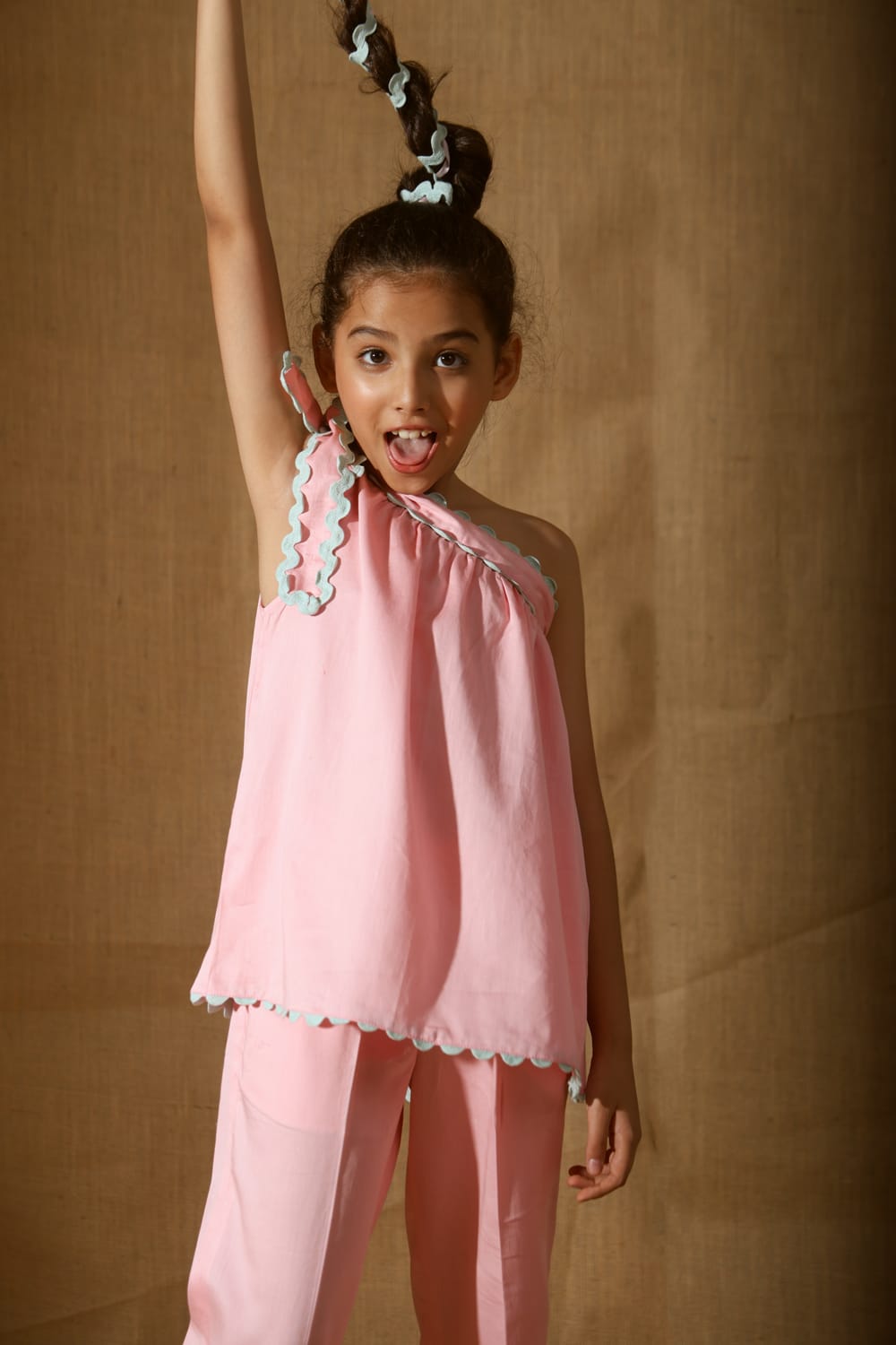 One Shoulder Bow Tie-Up Co-ord Set – Black Kids Co-ord Set | PNK – Isha Arora India