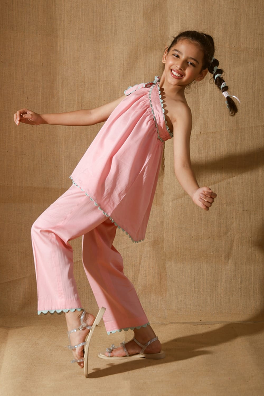 One Shoulder Bow Tie-Up Co-ord Set – Black Kids Co-ord Set | PNK – Isha Arora India