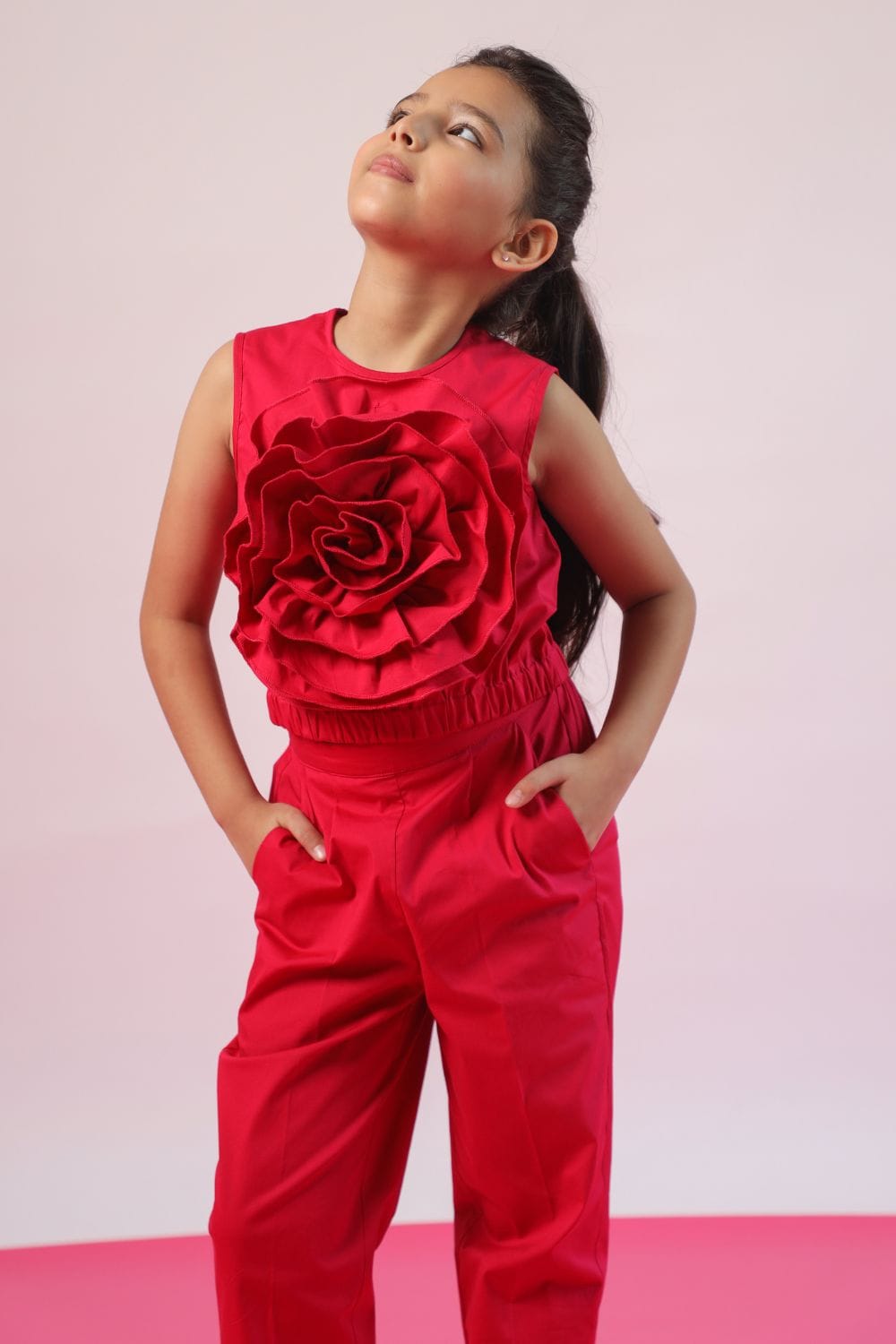 Raspberry' Crop Top & Pants Set – Red Kids Co-ord Set | PNK – Isha Arora India