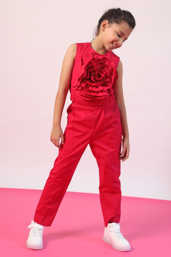 Raspberry' Crop Top & Pants Set – Red Kids Co-ord Set | PNK – Isha Arora India