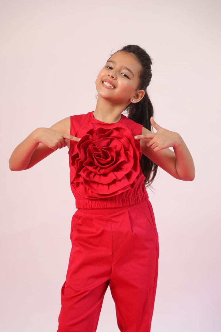 Raspberry' Crop Top & Pants Set – Red Kids Co-ord Set | PNK – Isha Arora India