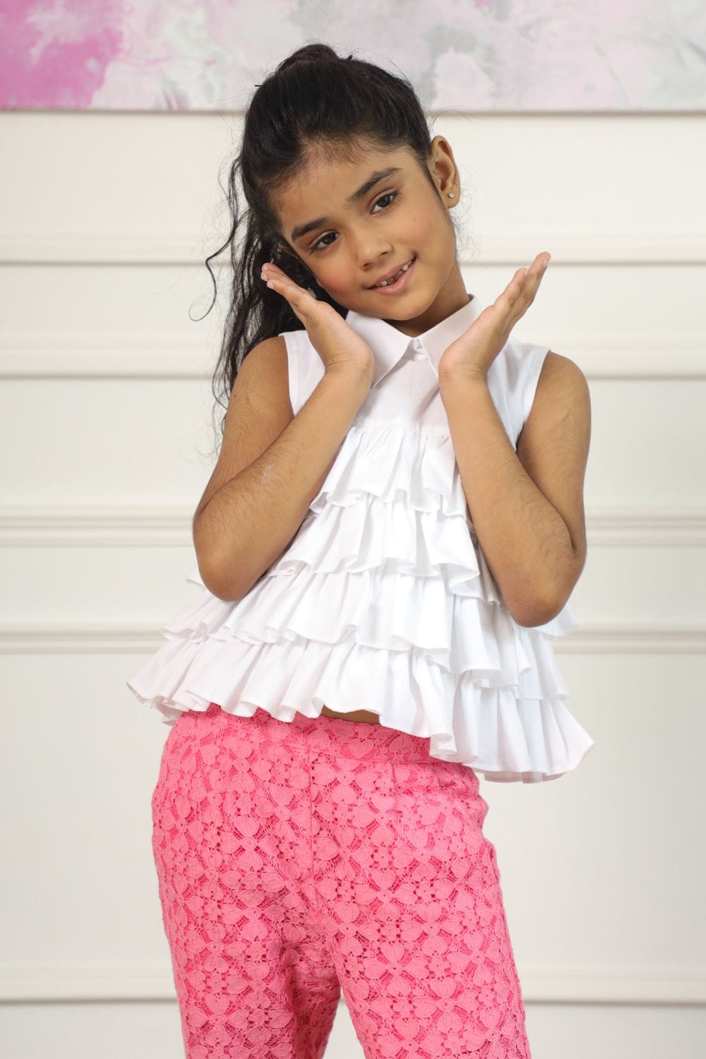 Ruffle Top & Neon Pink Pants – Pink Kids Co-ord Set | PNK – Isha Arora India
