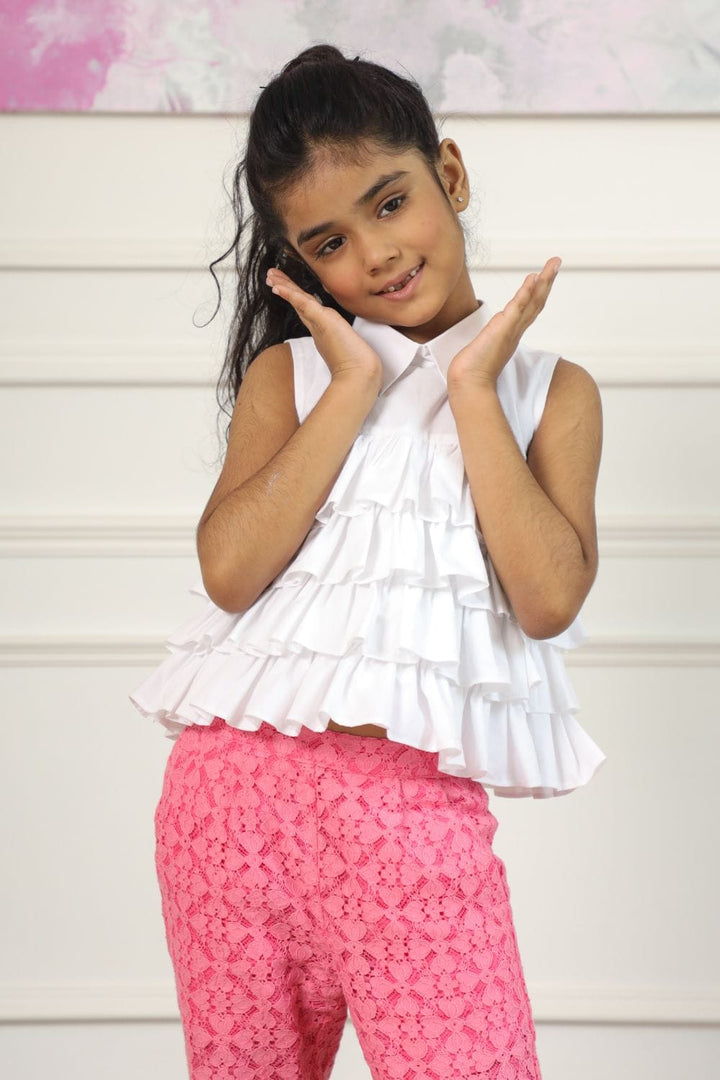 Ruffle Top & Neon Pink Pants – Pink Kids Co-ord Set | PNK – Isha Arora India