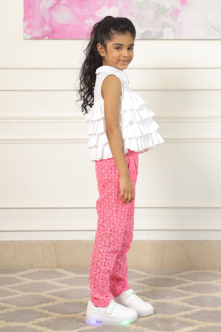 Ruffle Top & Neon Pink Pants – Pink Kids Co-ord Set | PNK – Isha Arora India