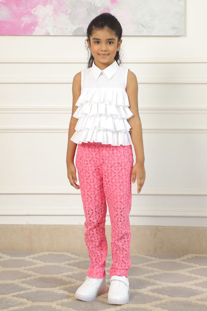 Ruffle Top & Neon Pink Pants – Pink Kids Co-ord Set | PNK – Isha Arora India