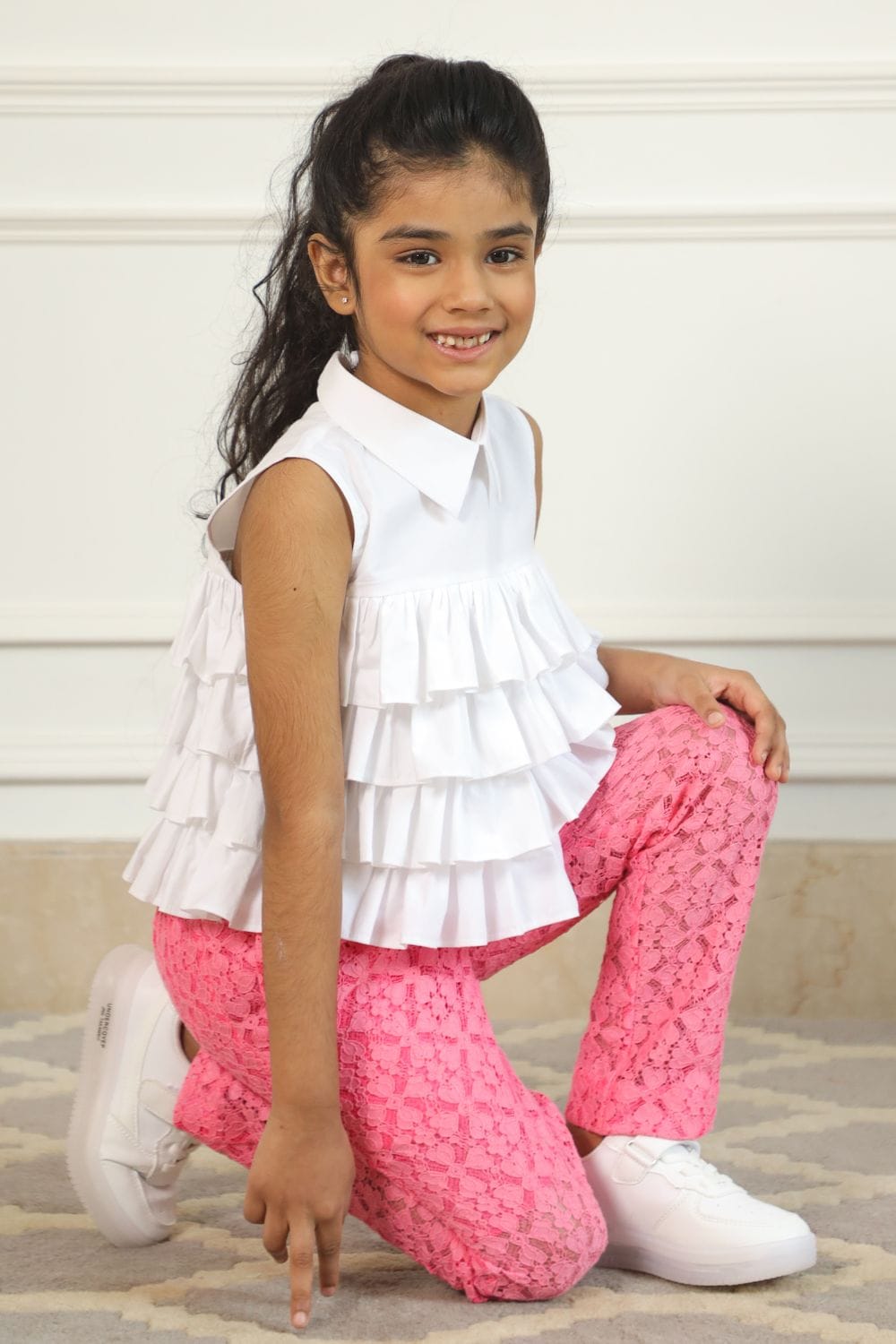 Ruffle Top & Neon Pink Pants – Pink Kids Co-ord Set | PNK – Isha Arora India