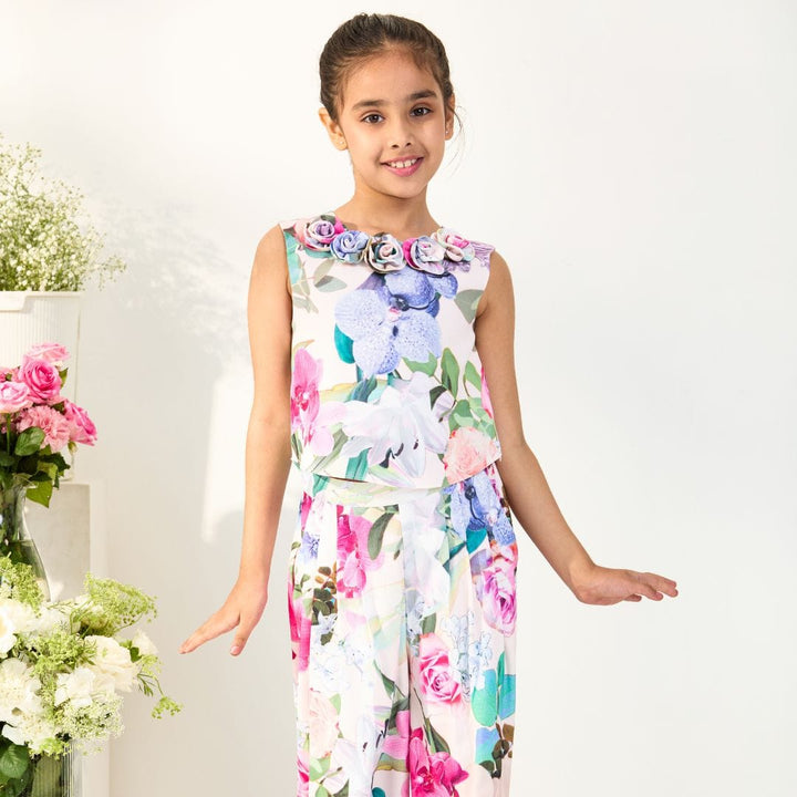 The Floral Fantasy Two-Piece Set – Multicolour Kids Co-ord Set | PNK – Isha Arora India