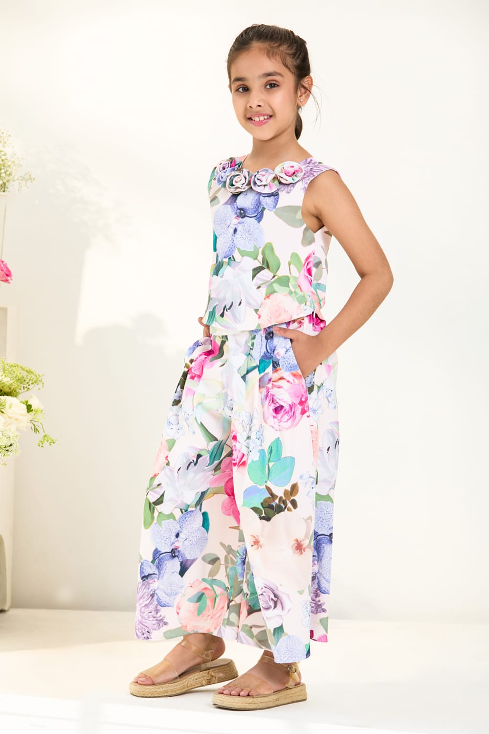 The Floral Fantasy Two-Piece Set – Multicolour Kids Co-ord Set | PNK – Isha Arora India