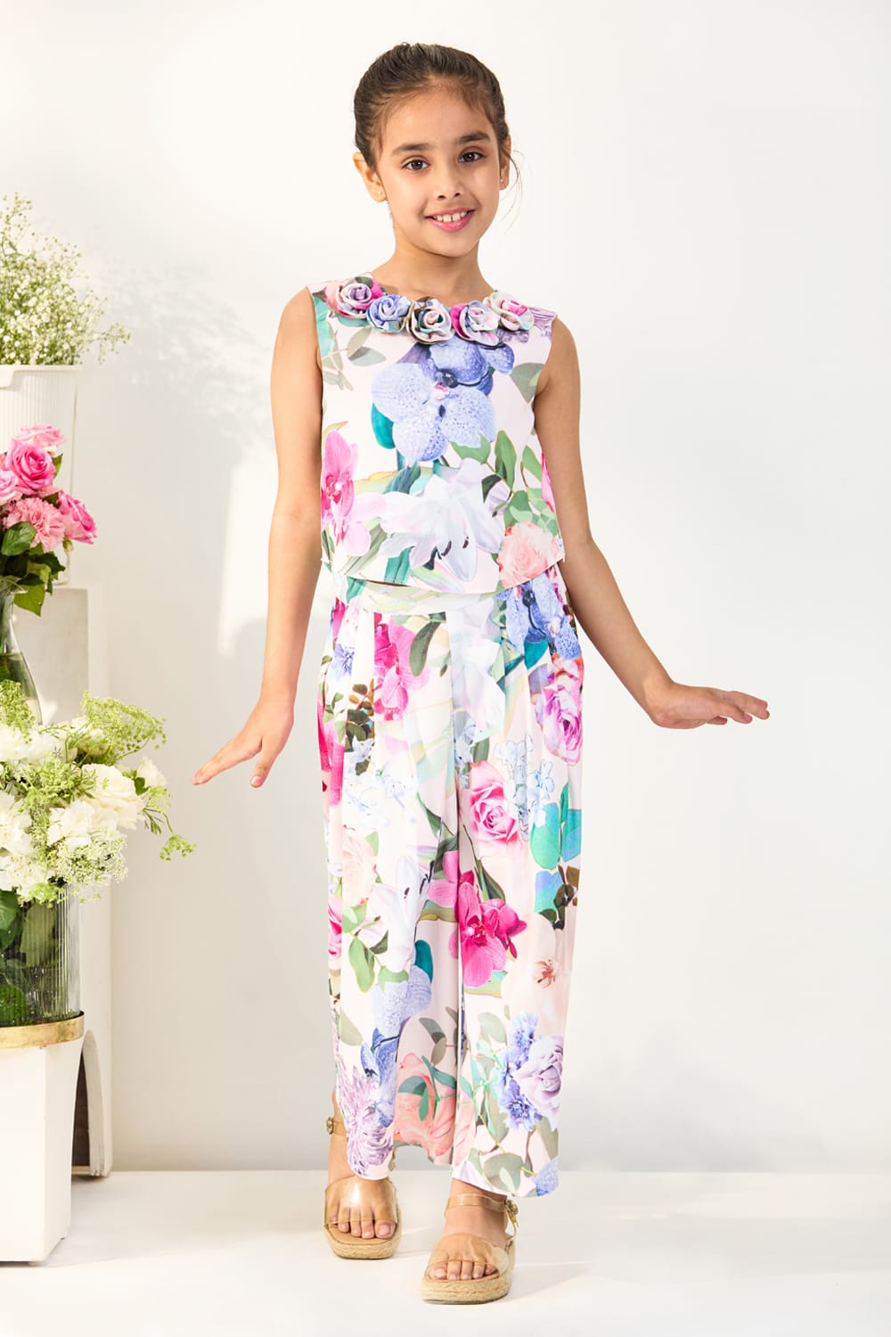 The Floral Fantasy Two-Piece Set – Multicolour Kids Co-ord Set | PNK – Isha Arora India