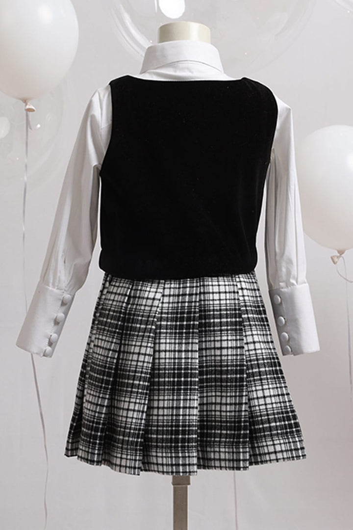 The Monochrome 3 Piece Skirt Top Set – Black Kids Co-ord Set | PNK – Isha Arora India