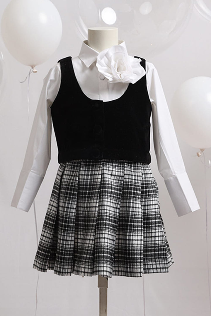 The Monochrome 3 Piece Skirt Top Set – Black Kids Co-ord Set | PNK – Isha Arora India