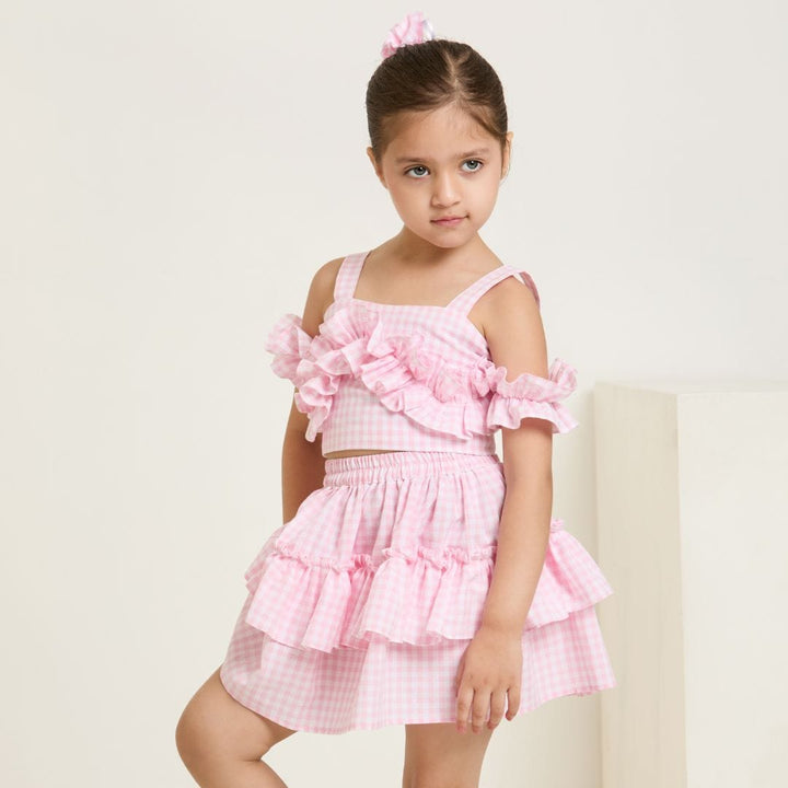 The Pink Bubblegum Gingham Two-Piece Set – Pink Kids Co-ord Set | PNK – Isha Arora India