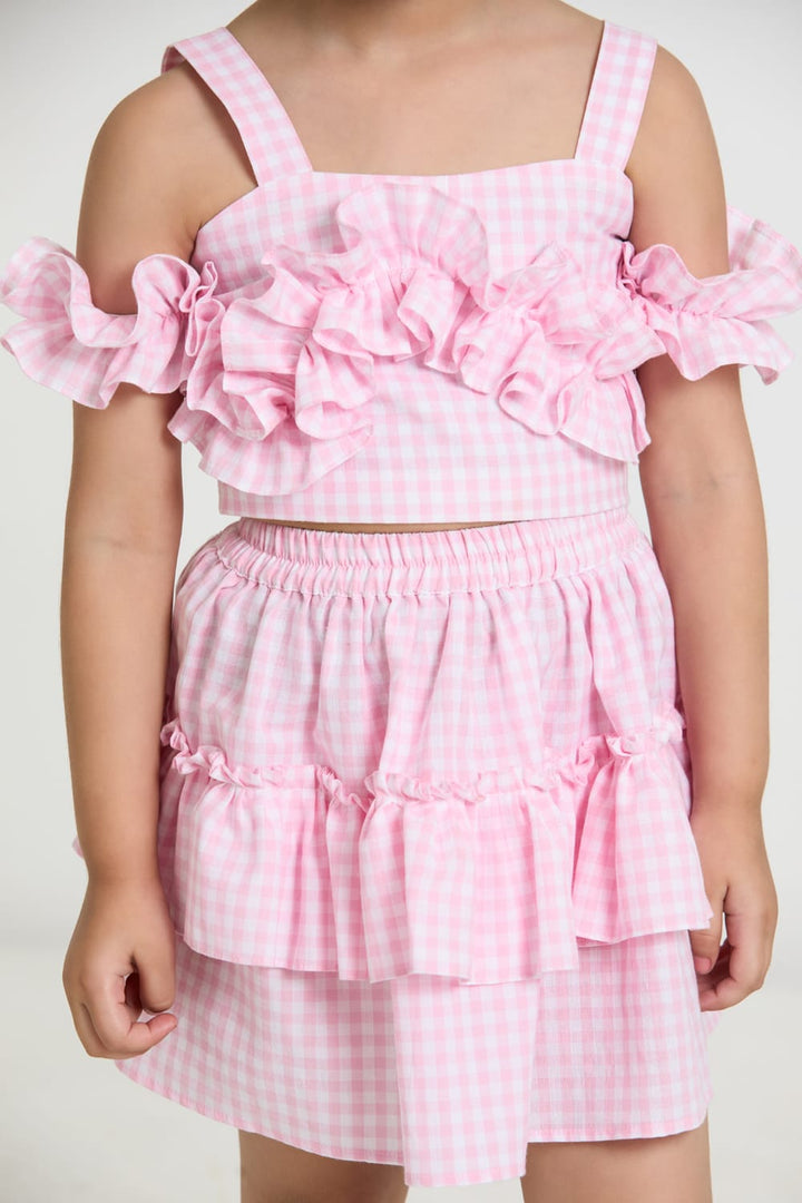 The Pink Bubblegum Gingham Two-Piece Set – Pink Kids Co-ord Set | PNK – Isha Arora India