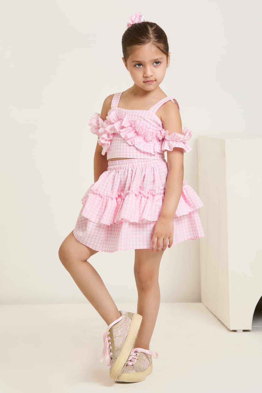 The Pink Bubblegum Gingham Two-Piece Set – Pink Kids Co-ord Set | PNK – Isha Arora India