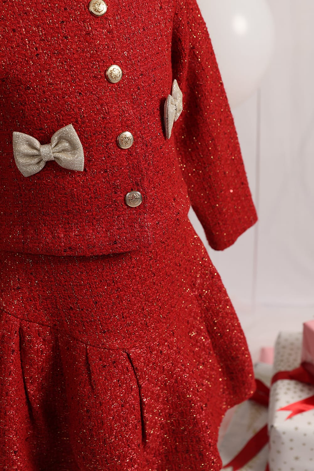 The Red Tweed Winter Skirt & Top Set – Red Kids Co-ord Set | PNK – Isha Arora India