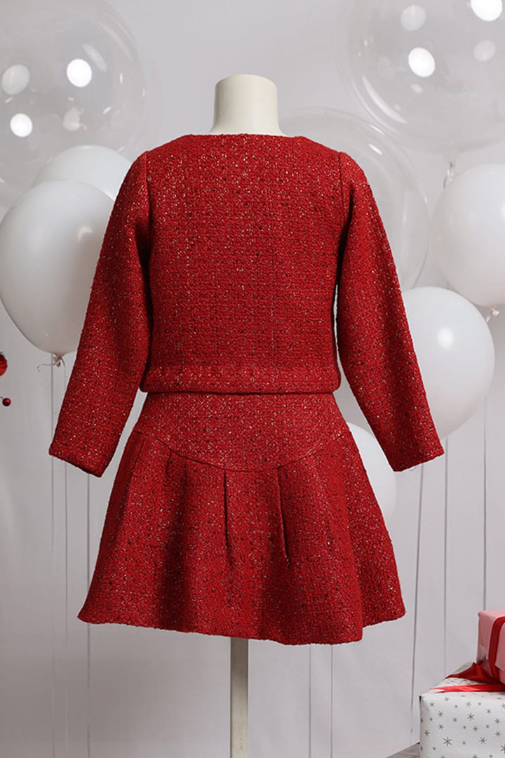 The Red Tweed Winter Skirt & Top Set – Red Kids Co-ord Set | PNK – Isha Arora India