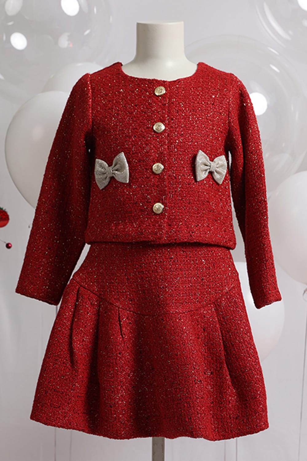The Red Tweed Winter Skirt & Top Set – Red Kids Co-ord Set | PNK – Isha Arora India