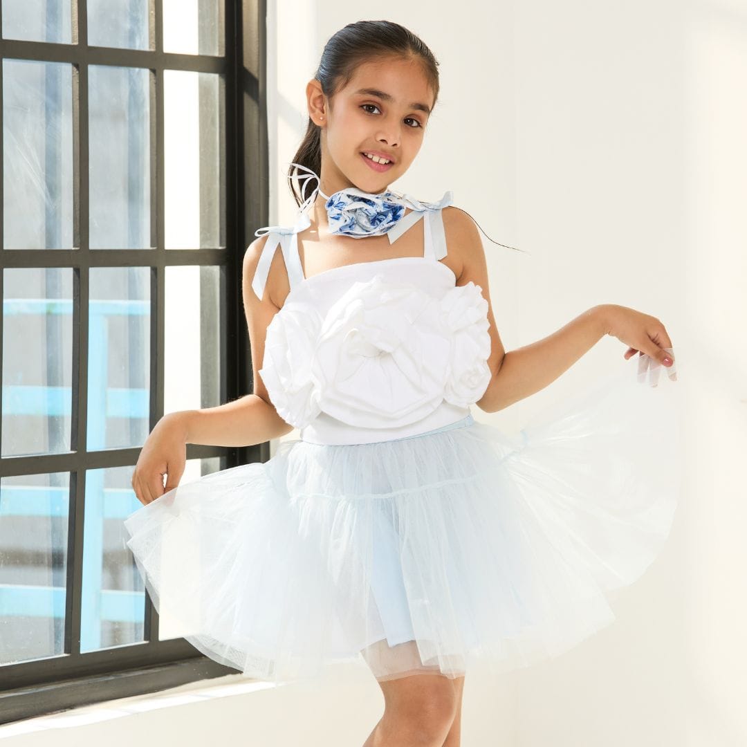 White and Powder Blue Two-Piece Set – Blue Kids Co-ord Set | PNK – Isha Arora India