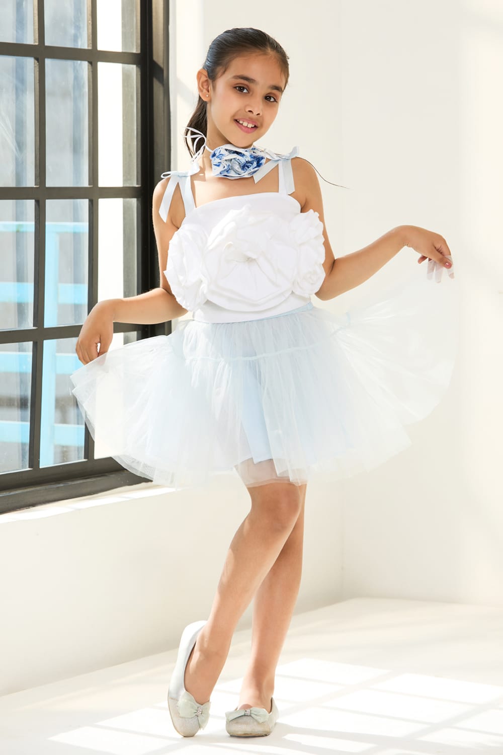 White and Powder Blue Two-Piece Set – Blue Kids Co-ord Set | PNK – Isha Arora India