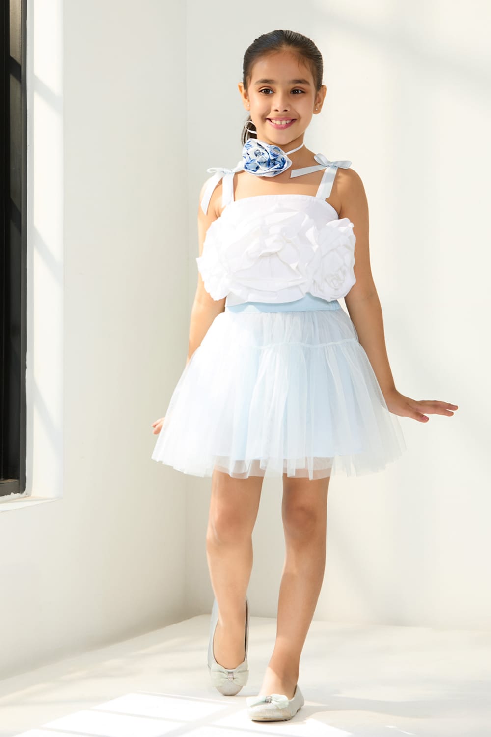 White and Powder Blue Two-Piece Set – Blue Kids Co-ord Set | PNK – Isha Arora India
