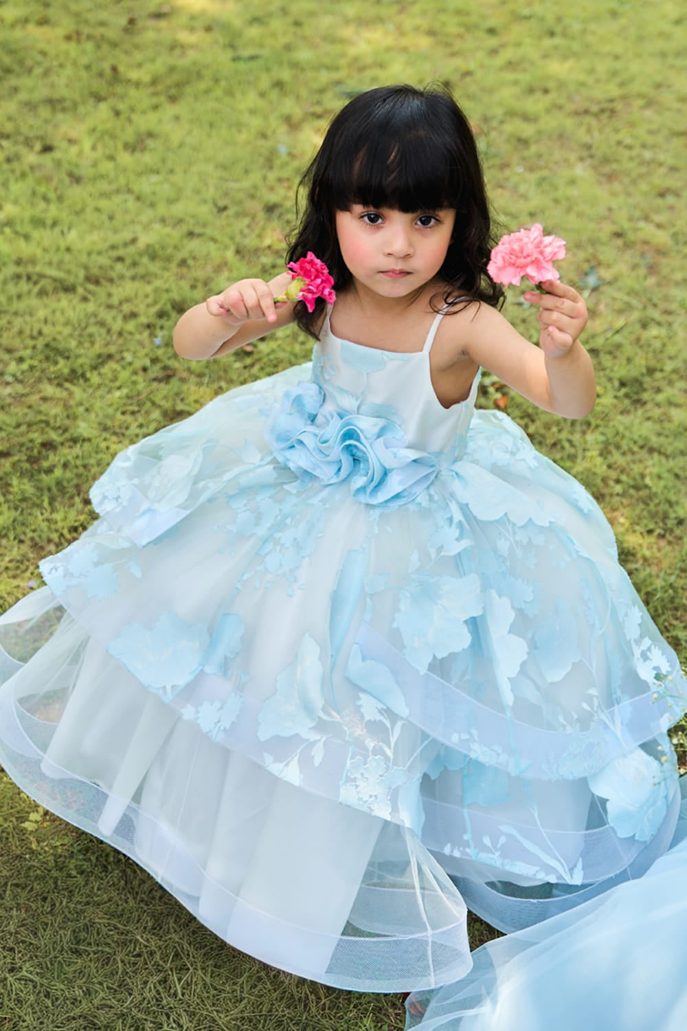 Dreamy Pale Blue Princess Gown – Blue Designer Dress for Girls | PNK – Isha Arora India