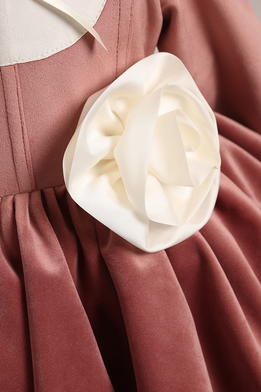 Dusky Pink Velvet Dress With Rosettes – Pink Designer Dress for Girls | PNK – Isha Arora India