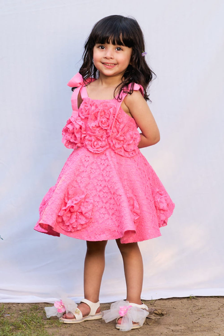 Flower Blooms On My Neon Pink Dress – Pink Designer Dress for Girls | PNK – Isha Arora India