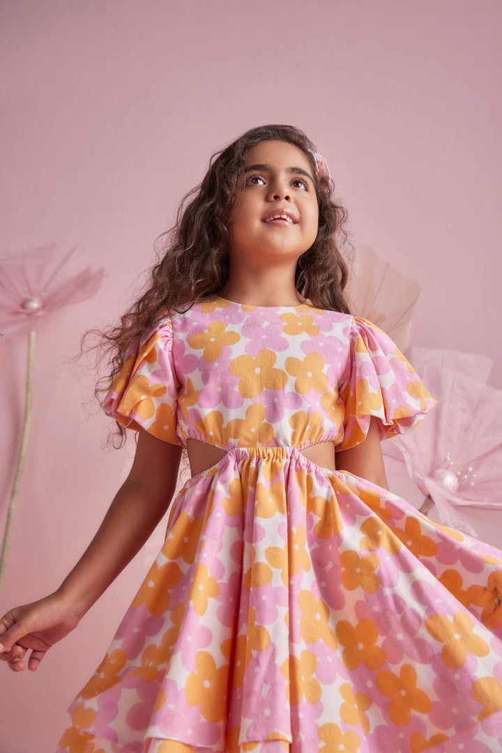 Flower Burst Dress – Orange Designer Dress for Girls | PNK – Isha Arora India