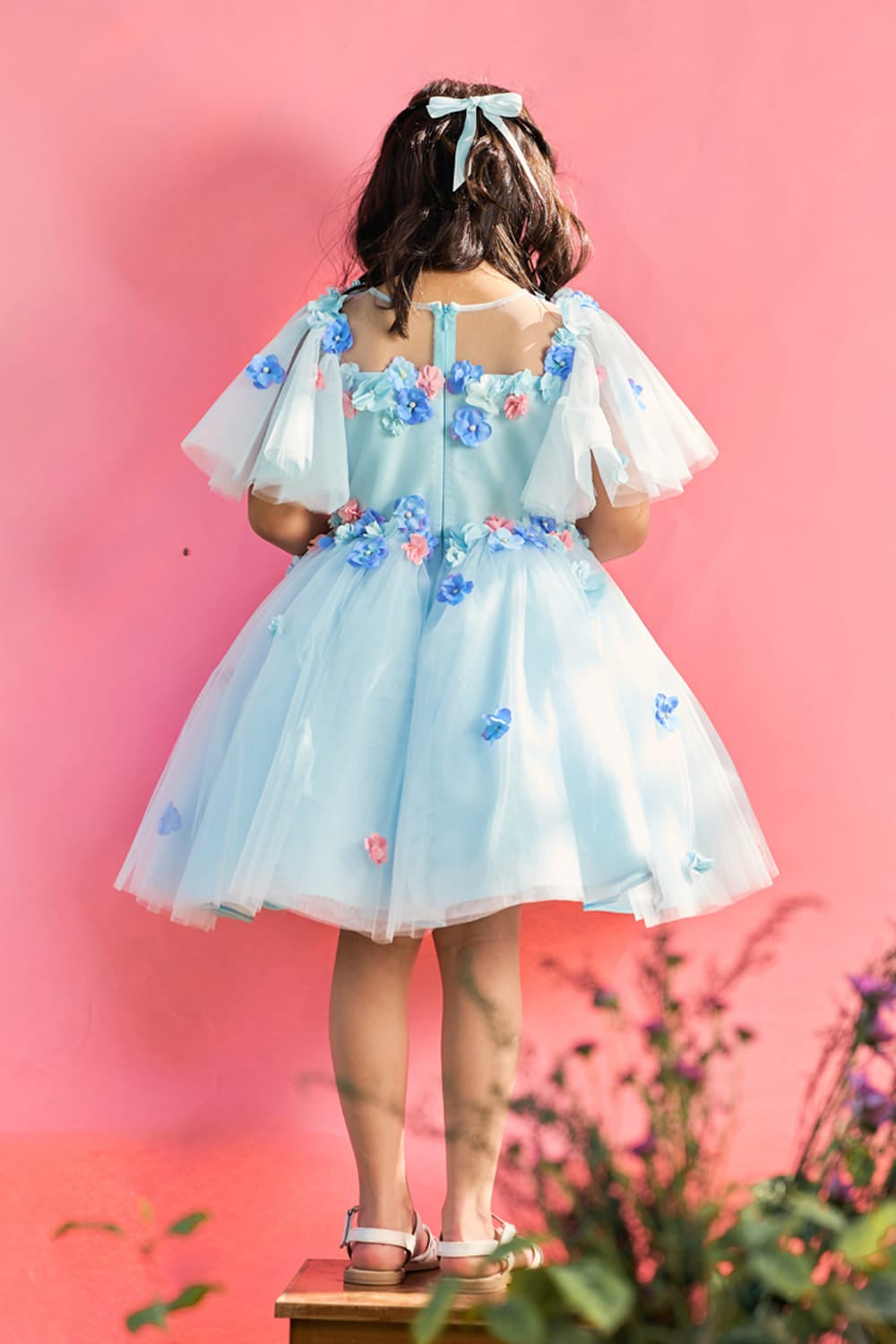 Flower Shower on my Birthday Dress – Blue Designer Dress for Girls | PNK – Isha Arora India