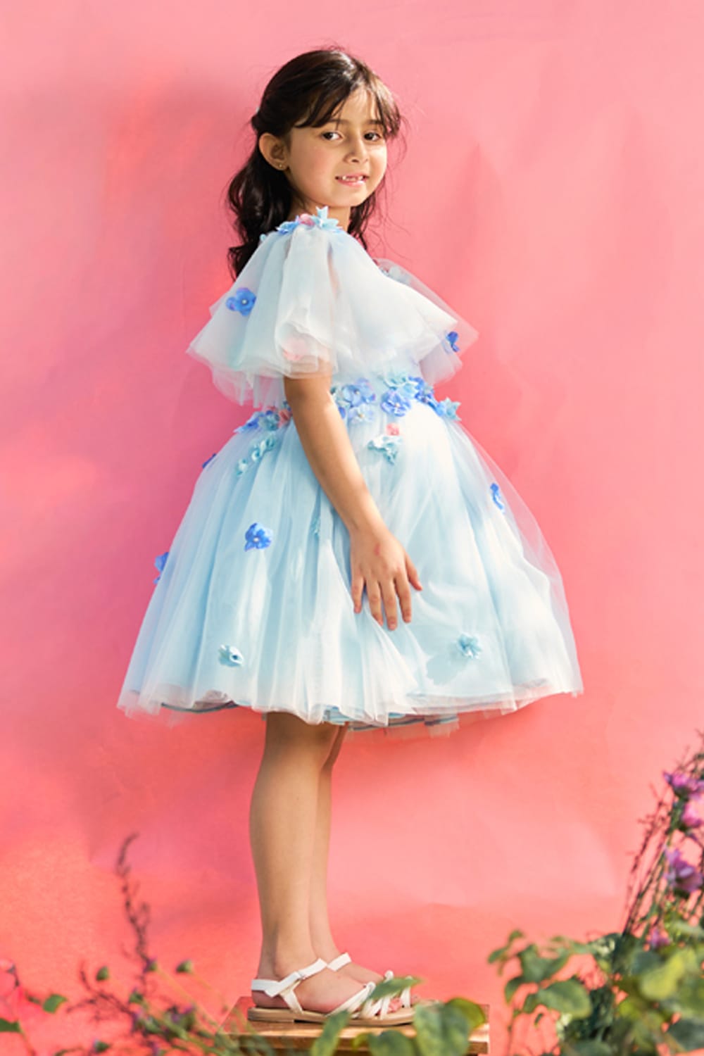 Flower Shower on my Birthday Dress – Blue Designer Dress for Girls | PNK – Isha Arora India