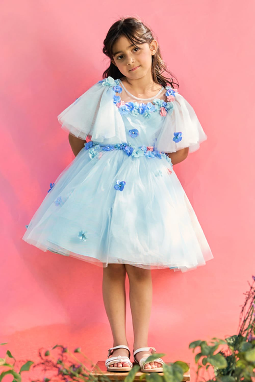 Flower Shower on my Birthday Dress – Blue Designer Dress for Girls | PNK – Isha Arora India