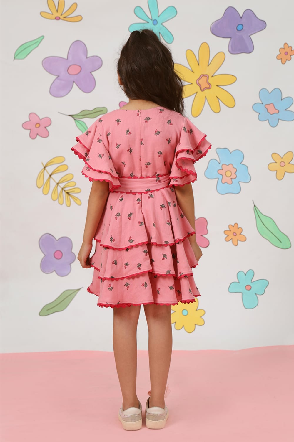 Flower Shower Tiered Dress – Pink Designer Dress for Girls | PNK – Isha Arora India