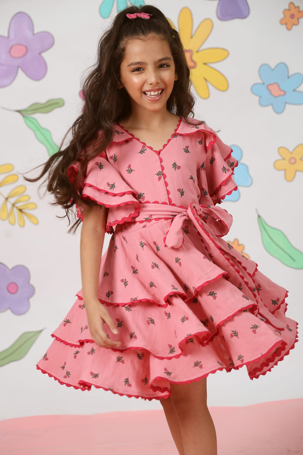 Flower Shower Tiered Dress – Pink Designer Dress for Girls | PNK – Isha Arora India