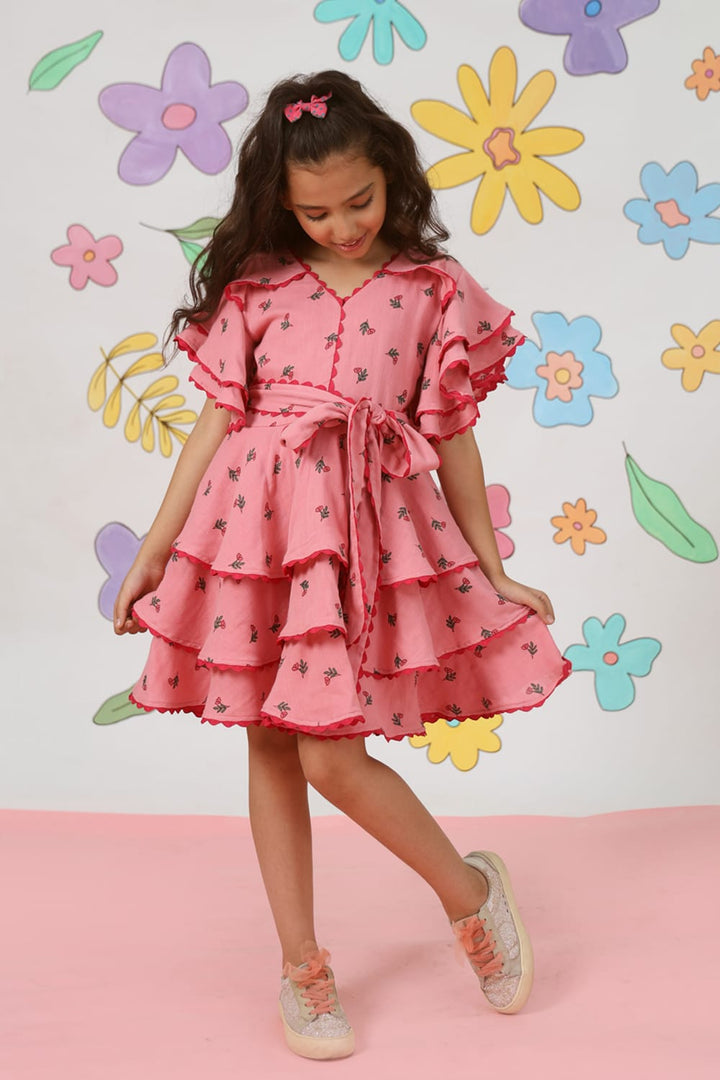 Flower Shower Tiered Dress – Pink Designer Dress for Girls | PNK – Isha Arora India