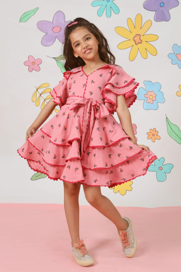 Flower Shower Tiered Dress – Pink Designer Dress for Girls | PNK – Isha Arora India