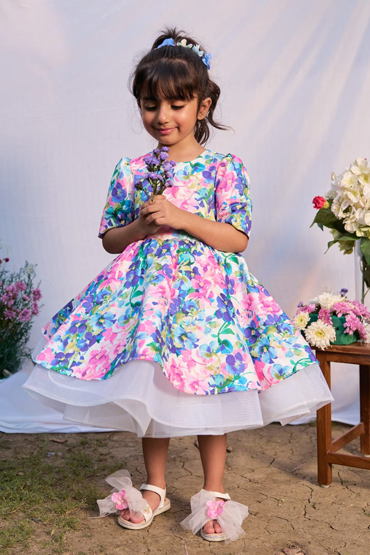 Flowers In Bloom Birthday Dress – Blue Designer Dress for Girls | PNK – Isha Arora India