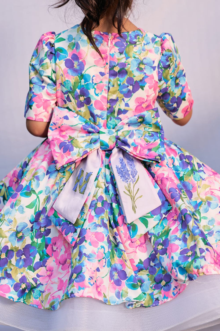Flowers In Bloom Birthday Dress – Blue Designer Dress for Girls | PNK – Isha Arora India