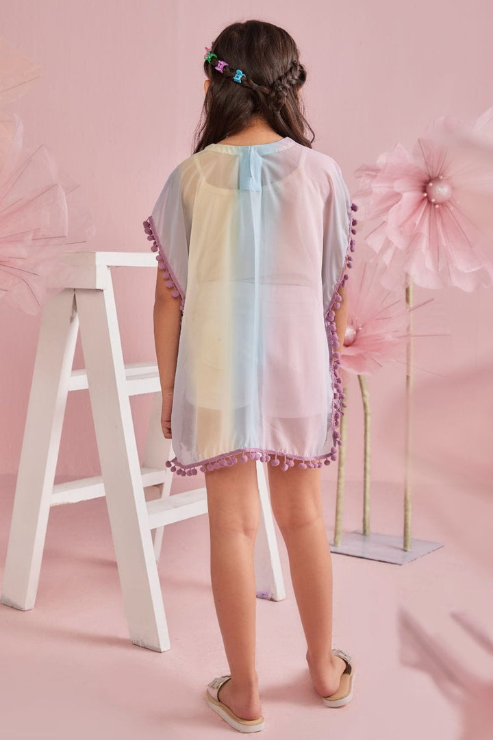 Pastel Rainbow Cover-Up – Green Designer Dress for Girls | PNK – Isha Arora India