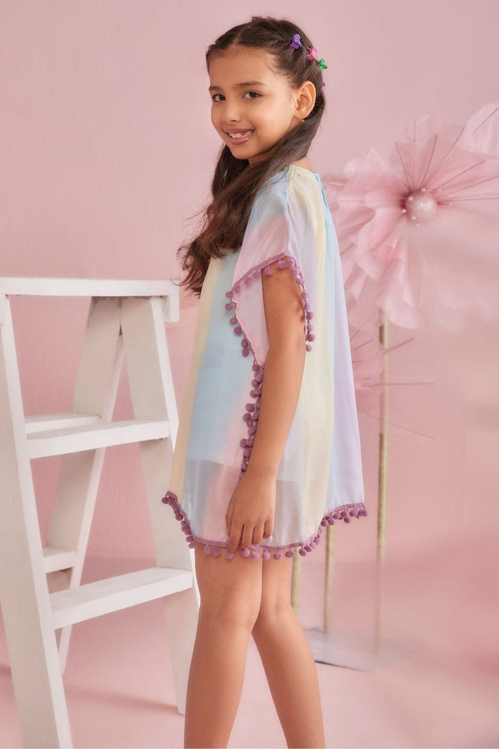 Pastel Rainbow Cover-Up – Green Designer Dress for Girls | PNK – Isha Arora India