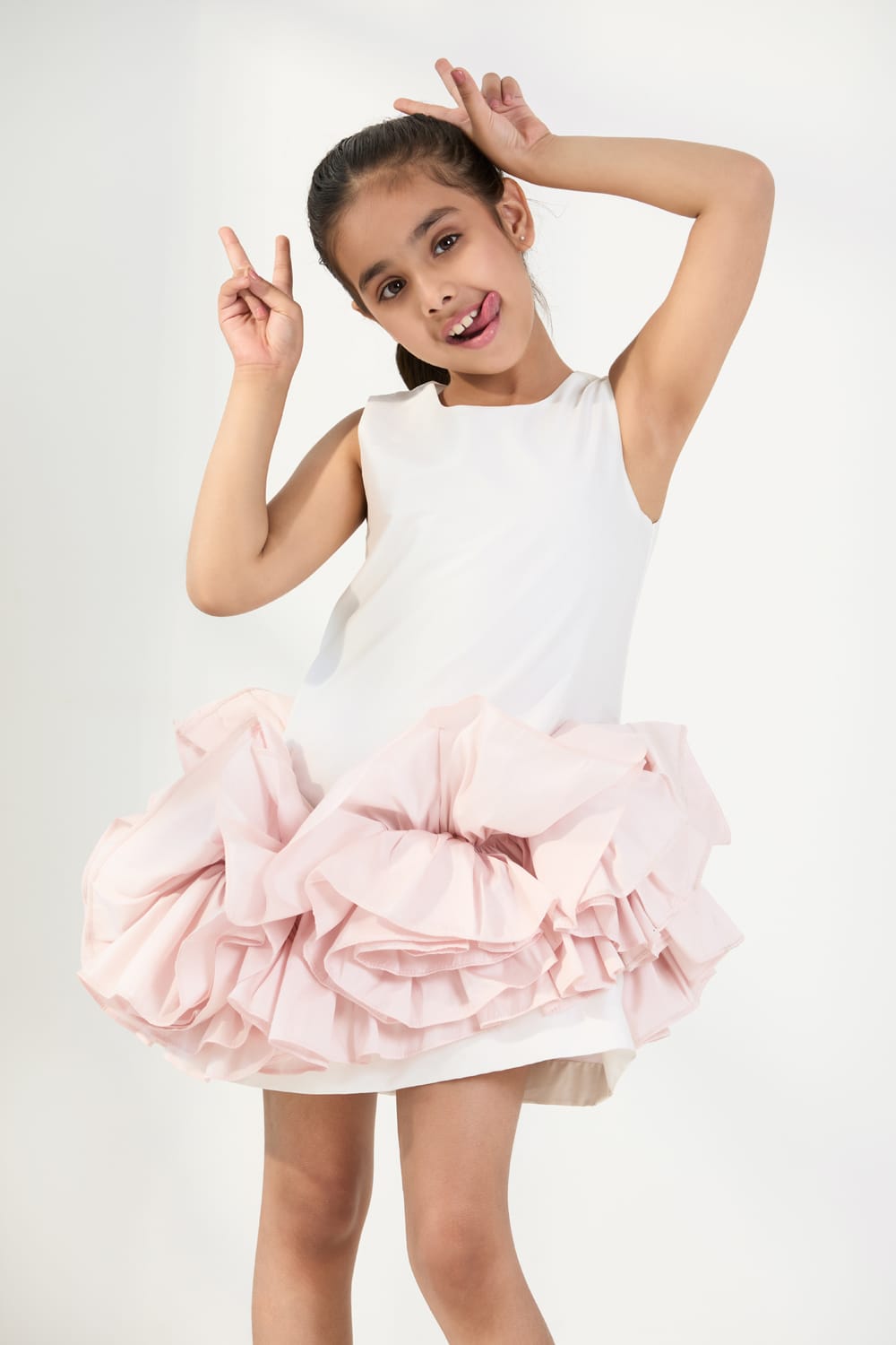 Frosted Rose Shift Dress – White Designer Dress for Girls | PNK – Isha Arora India