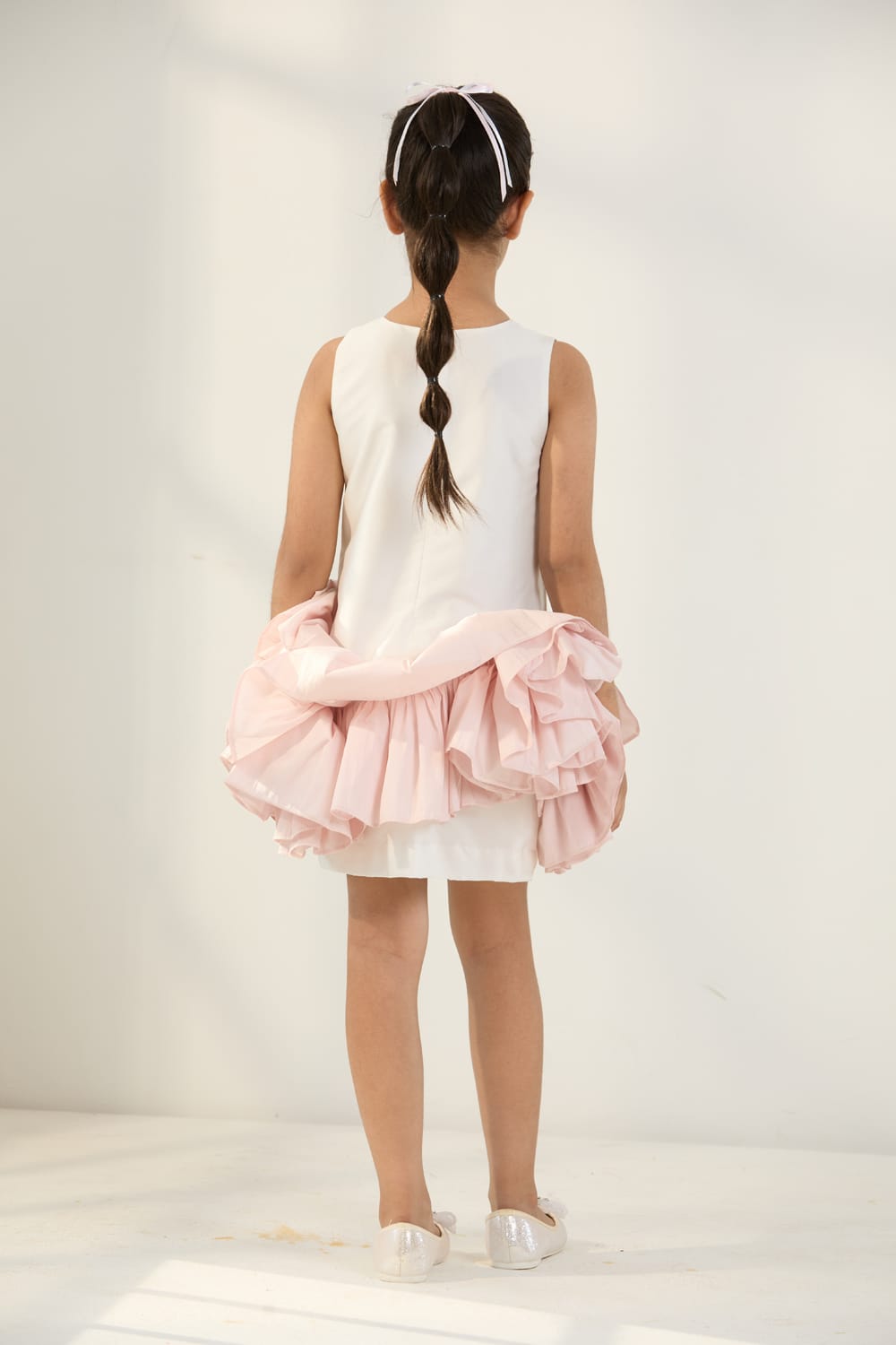 Frosted Rose Shift Dress – White Designer Dress for Girls | PNK – Isha Arora India