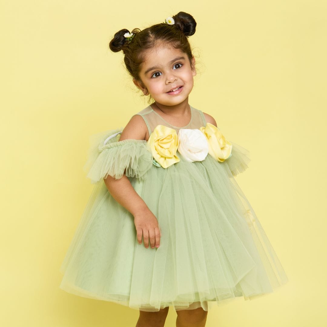 Garden Fairy Frock – Green Designer Dress for Girls | PNK – Isha Arora India