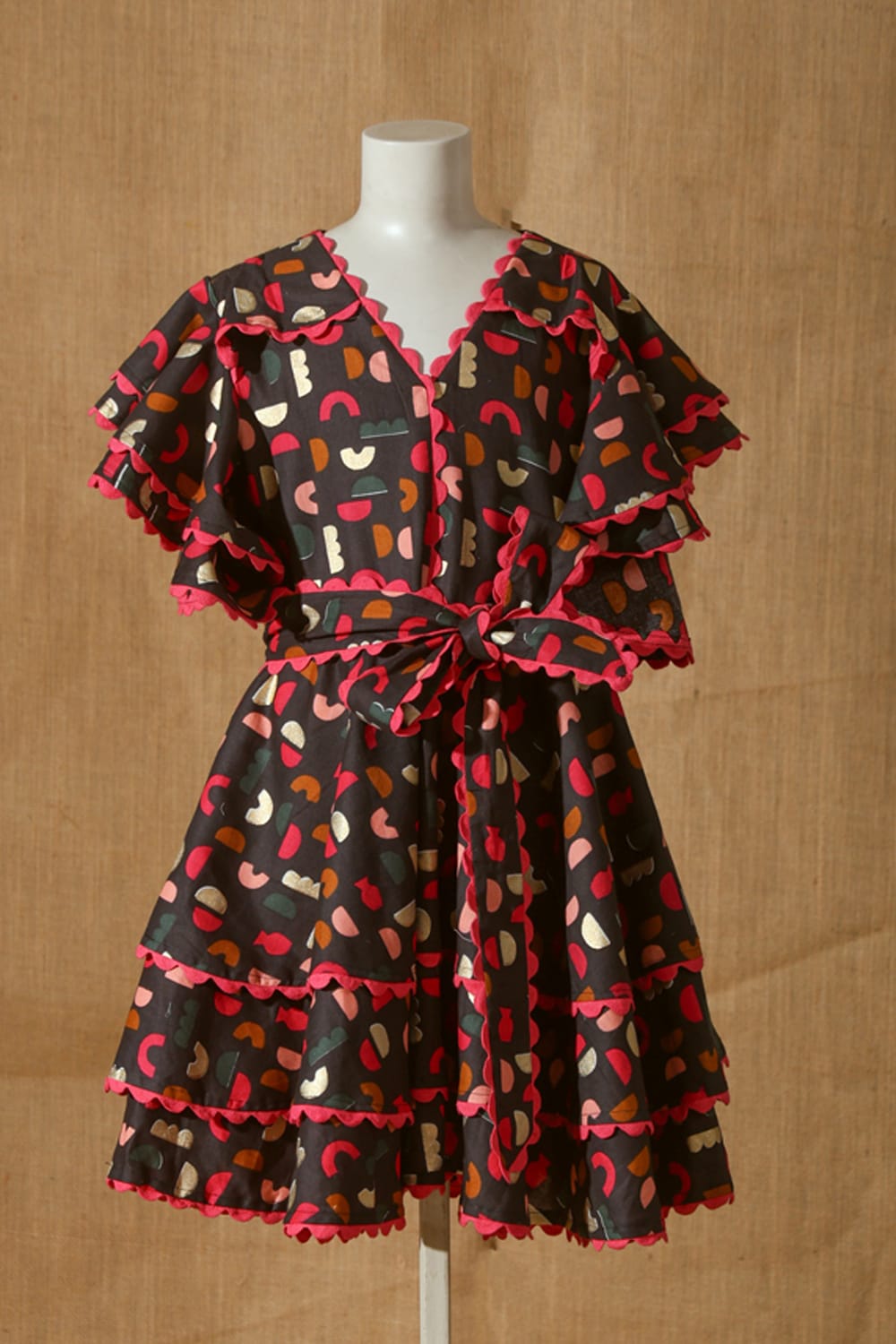 Geometric Shapes Tiered Dress – Black Designer Dress for Girls | PNK – Isha Arora India