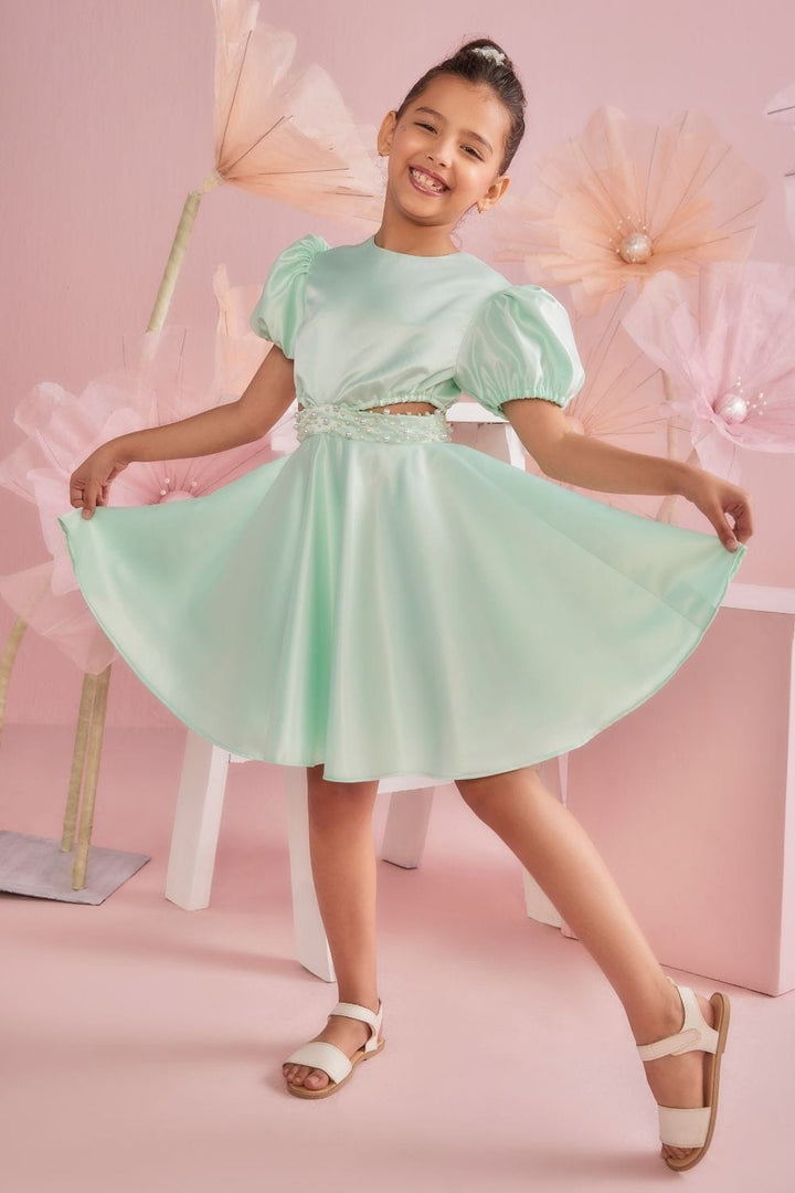 Mint Green Cut Out Dress – Green Designer Dress for Girls | PNK – Isha Arora India