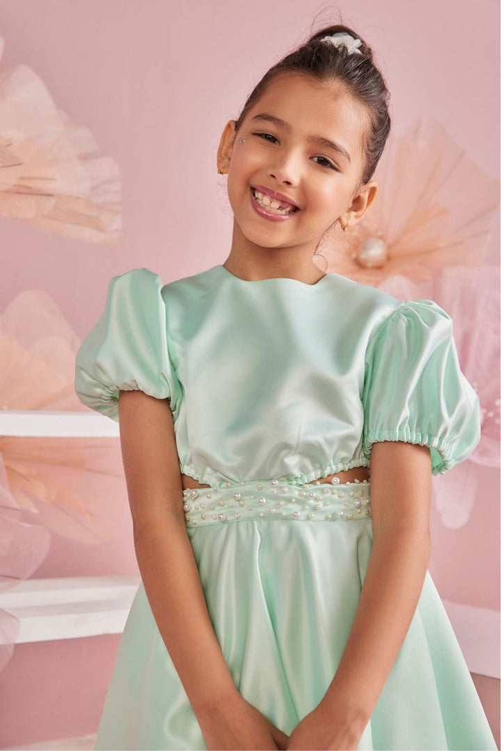 Mint Green Cut Out Dress – Green Designer Dress for Girls | PNK – Isha Arora India
